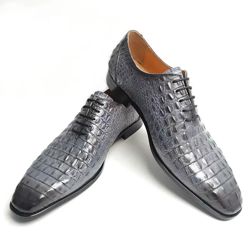 Deluxe Leather Shoes Crocodile Pattern Lace
