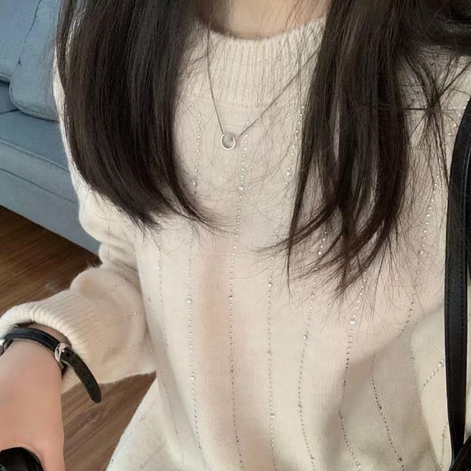 Versatile Solid Color Crew Neck Sweater: Thick, Lazy Knit Pullover for Autumn/Winter