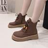 2025 Neue Damen Stiefel mit dickem Absatz Frühling Herbst Hohe Qualität Wildleder Runde Zehe Handgefertigt Retro Klobige Plateau Stiefeletten Dame