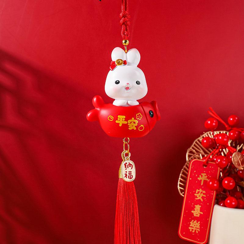 2024 New Year Rabbit Car Pendant Car Mirror Cute Rabbit Decoration Ornament Hanging Valentine's Day Gift Automotive Interior