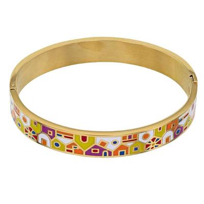 [R4929] - Handmade Designer Steel Bracelet 'Obao' Multicolored Gold - 60 Mm - 10 Mm