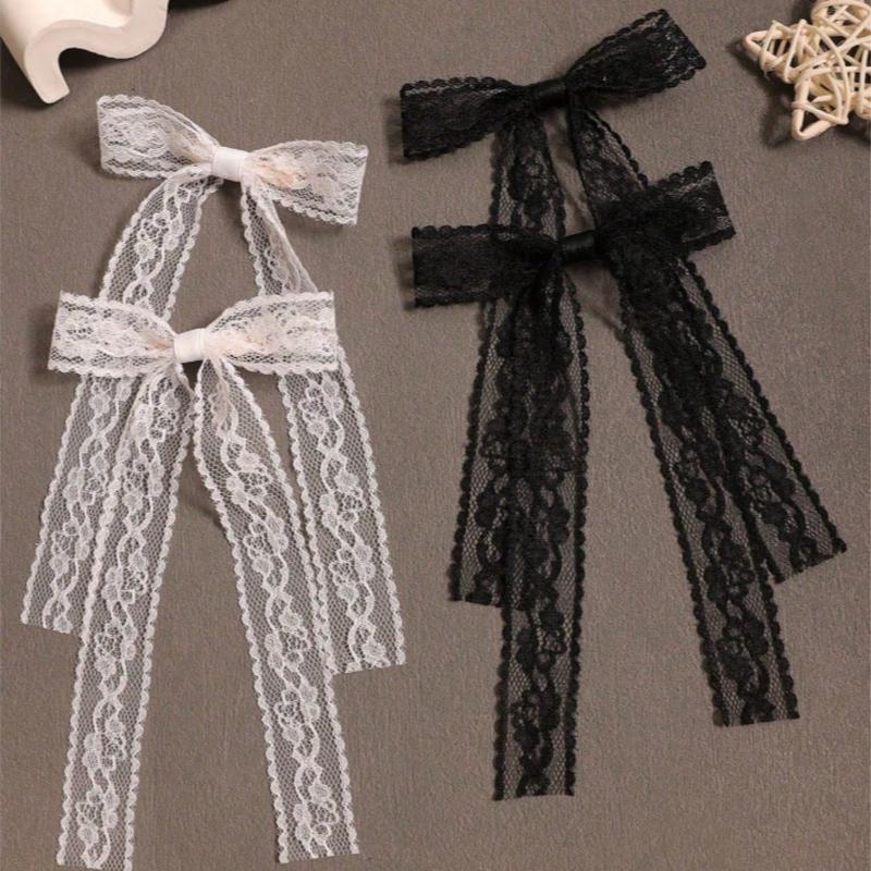 Cute Japanese Style Black & White Lace Bow Hair Clips, Summer Side Bangs Hair Accessories, Claw Clips, Hair Claws