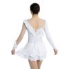 Womens Figure Skating Leotard Dress Ruffled Trim Rhinestones Tiered Chiffon Hem Skirt