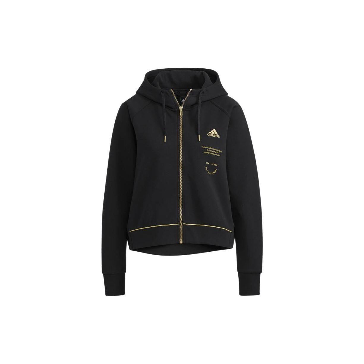 

Adidas Повседневная короткая куртка с капюшоном с золотым принтом, женская куртка черного цвета HG1840 S