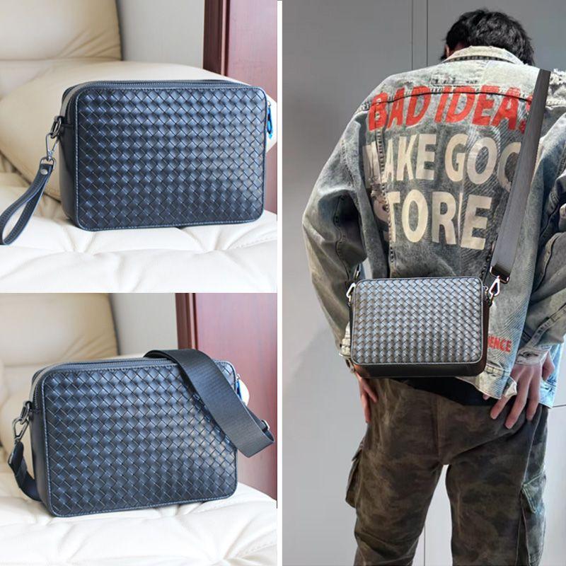 

New Fashion Brand Shoulder Messenger Bag Men s Leather Woven Small Shoulder Bag Women Dual-Use Handbag Casual Horizontal Men s Leather Bag Black