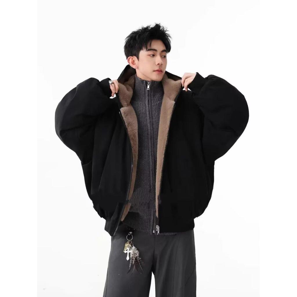 Trendy Reversible Men's Faux Rabbit Fur Cotton Jacket - Warm Hooded Winter Coat