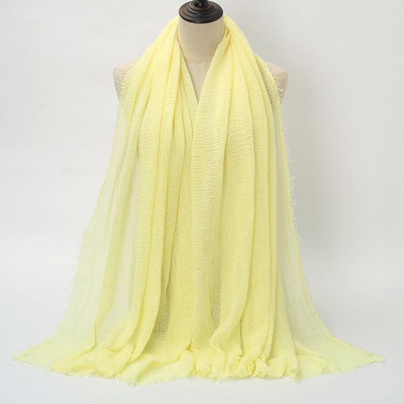 

Новый стиль, мятый хлопковый шарф с меховой опушкой и вискоза, большой однотонный женский платок BS414 180x90 cm