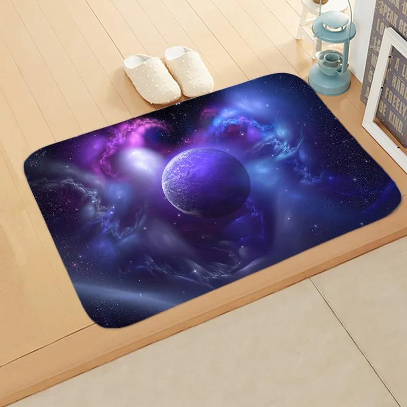 Galaxy Themed Flannel Doormats Stunning Universe Designs with Nebulas Black Holes Planets Soft Floor Mats for Decor Enthusiasts