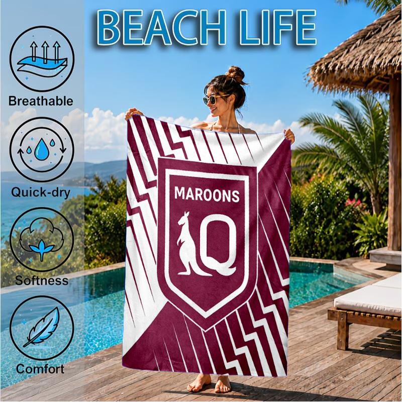 Australien Maroons Rugby Team Emblem Strandtuch, Schnelltrocknend, Pflegeleicht, Geeignet für Fitness und Strandurlaub, Sport-Essential