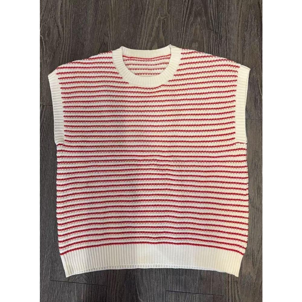 Summer and Autumn Round Neck Knitted Top Casual Striped Contrasting Women's Sweaters