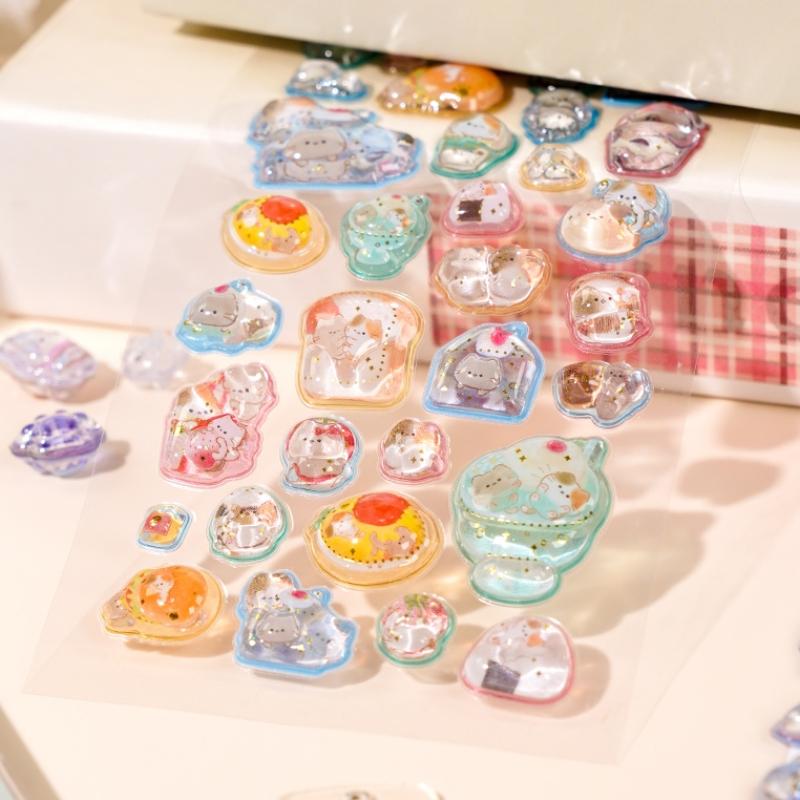 1 Pc/4 Pcs Japanese Cartoon Animals Drop 3D Relief Stickers Scrapbooking Diy Journaling Sticker Cute Stationery Sticker Gift