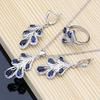 Silberfarbenes Schmuckset mit blauem Stein und Geburtsstein für Frauen, Steine, Blätter, Ohrringe