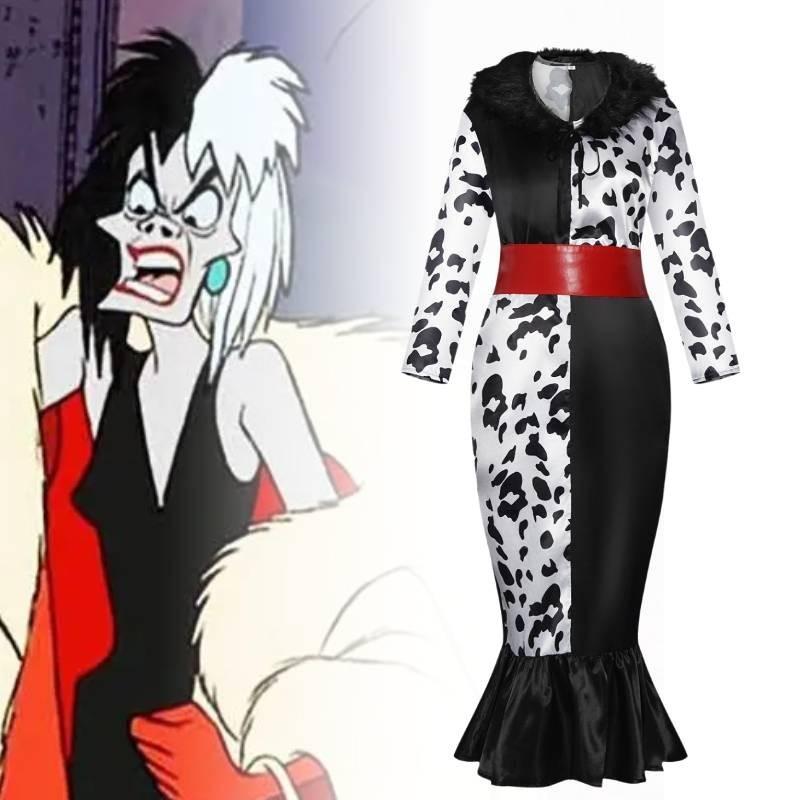 Fantasy-themed Cruella Cosplay Dress With Soft Fabric And Fur Collar