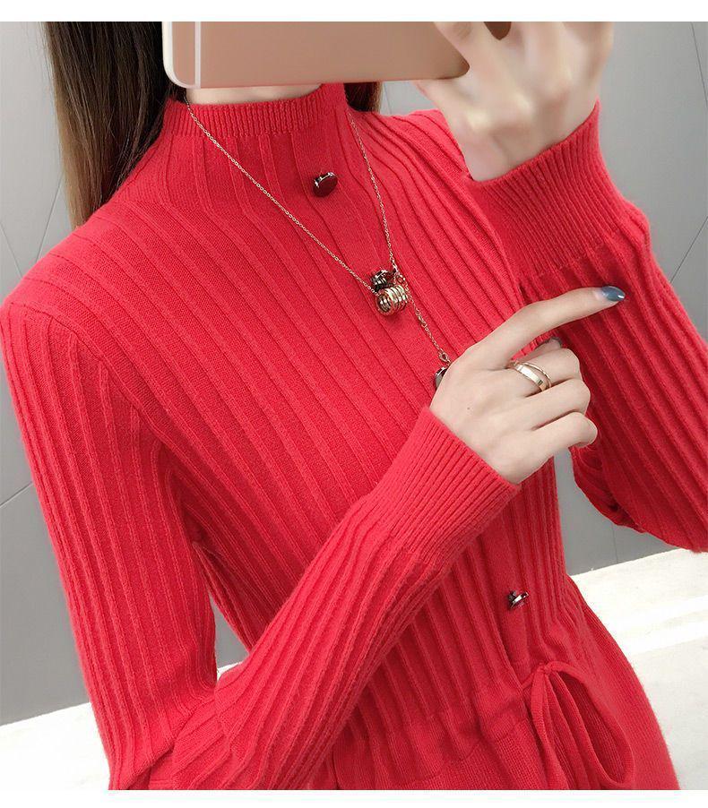 Women's Mid-Length Velvet Thick Knit Dress, Lace Loose Half-High Neck, Autumn/Winter 2025 Collection