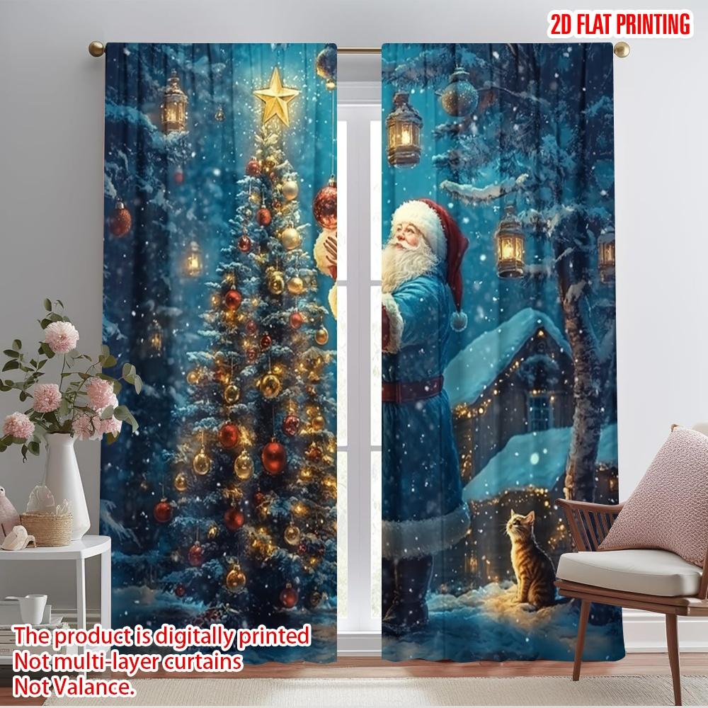 

2 шт., 2D плоская печать Минималистичные шторы Декор Деда Мороза Украшение елки Полиэстер Легкая установка (без удилища) Арт-деко 52.50×116.00 CM 2pcs