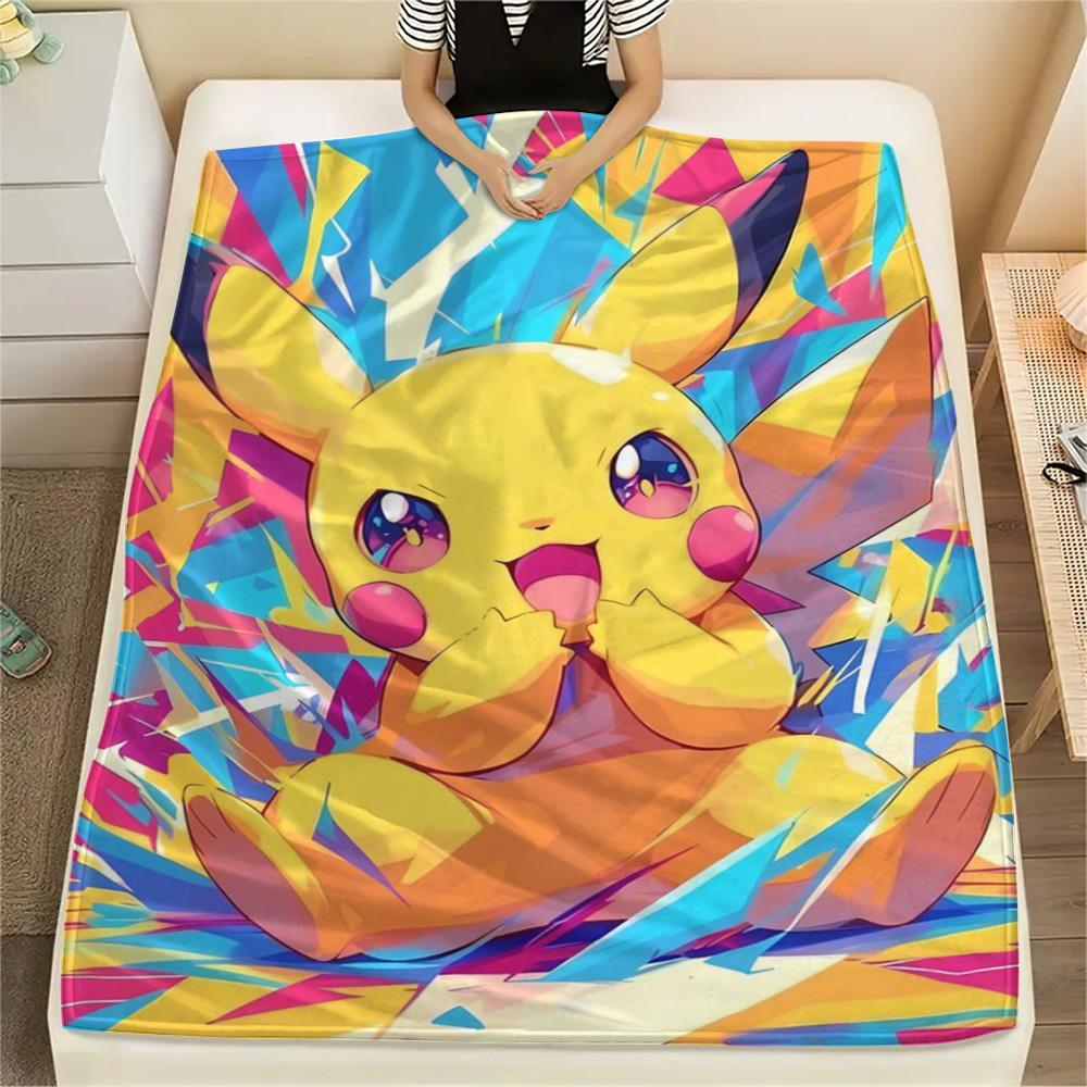 Pikachu Warm Printed Flannel Blanket Perfect for Bedroom Sofa Travel Picnic.-TING