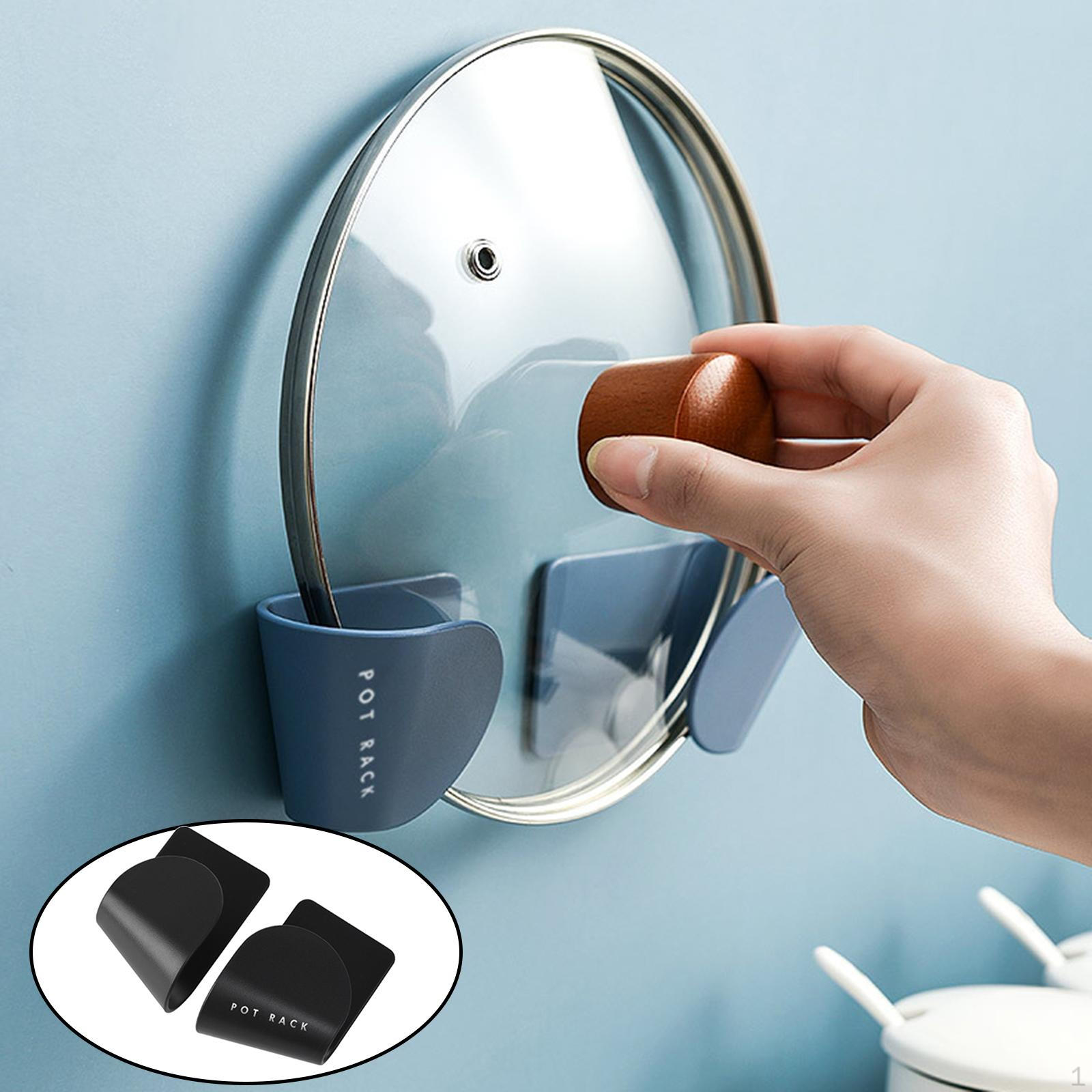 

1 Pair of Plastic Pot Lid for Wall Mounting. Self-adhesive Rack Hanging Up Non-punched Pan Lids чорний