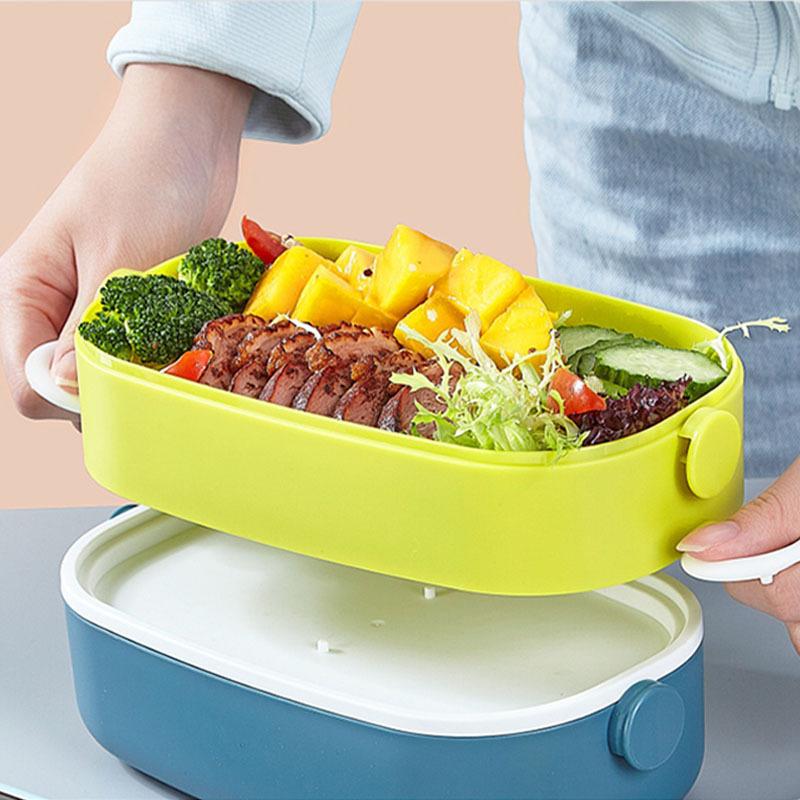 Double Layer Lunch Box Portable Microwave Bento Box Large Capacity Leakproof Food Container with Cutlery Set for Back To School