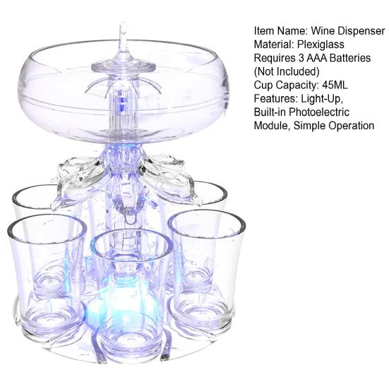 6-Shot Glass Dispenser with Light-Up Feature Elegant Wine Orderer Holder for Home Bar Party Halloween Supplies