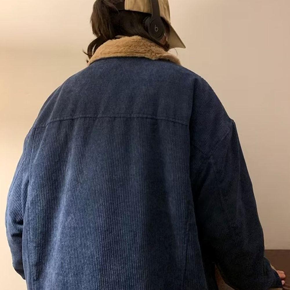 Men's Khaki Y2K Winter Thick Parkas Plus Velvet Loose Corduroy Down Coat Quality Jacket For Men Sweatshirts Windbreaker