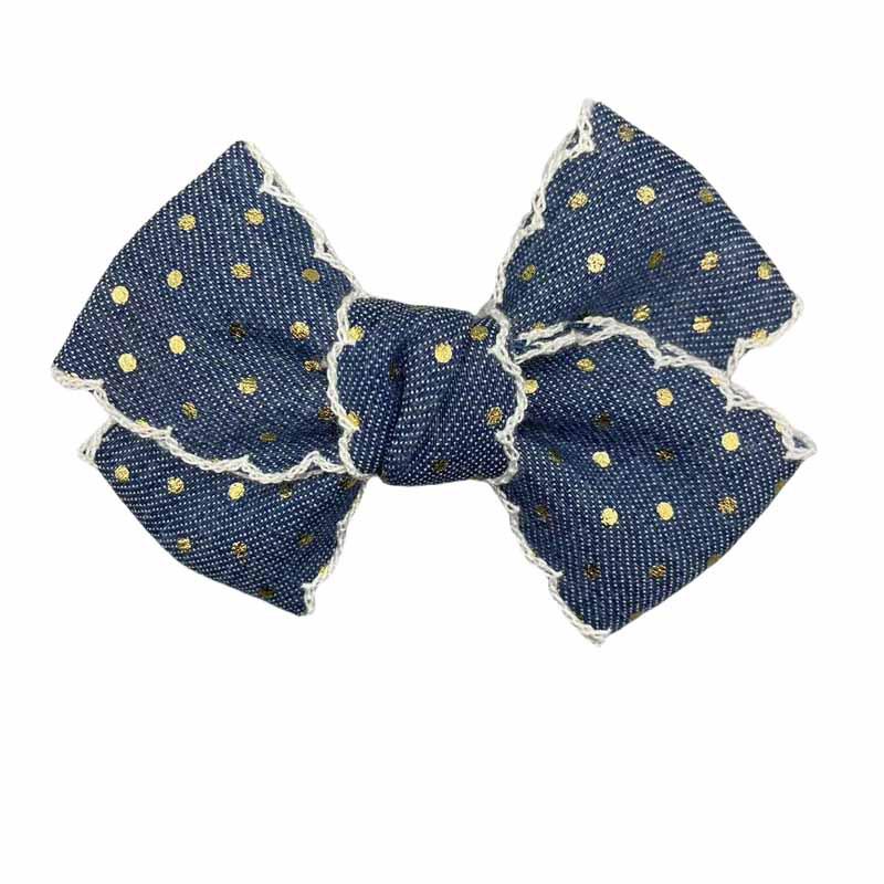 Handmade Retro Denim Blue Polka Dot Bow Hair Clip for Kids