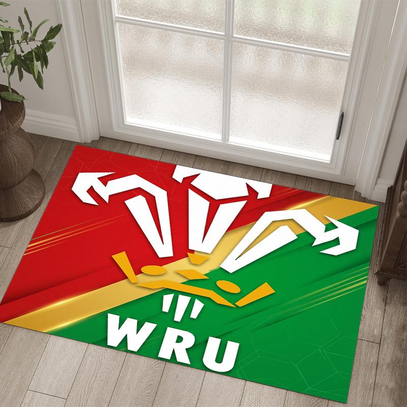 Wales Rugby Design Crystal Velvet Carpet Cozy Non?Slip Printed Rug For Bedroom Living Room Entrance