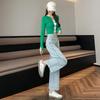 Spring/Summer 2025 Women's Elastic Nine-Point Straight-Leg Jeans - Trendy Slimming Design Cigarette Pants