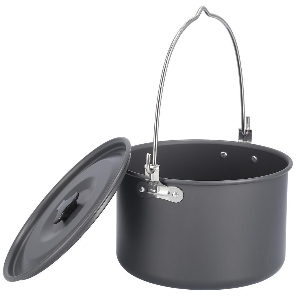 Outdoor Camping Pot Portable Aluminum Alloy Bonfire Hanging Pot with Lid Storage Bag for 6‑8 People
