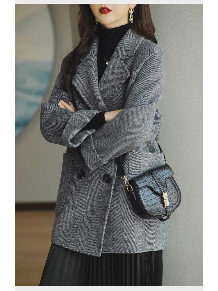 2024 Fashionable Herringbone Wool Coat Autumn Winter Versatile Slim Loose Timeless