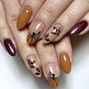 24Pcs Halloween Almond False Nails with Pumpkin Maple Leaf Nail Art Accesories Thanksgiving Press On Nails for Women