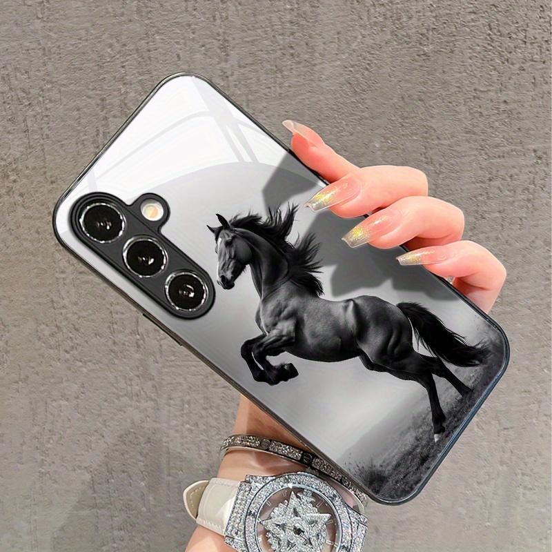 Art Dark Horse Pattern Glass Phone Case Suitable for Samsung Galaxy S26 S25 S24 S23 S22 S20 FE/Ultra/Plus5G Anti Drop