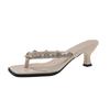 Fashion Summer Rhinestone Temperament Flip-flops Women's New Square Toe Clip-toe Non-slip Wear-resistant Stiletto Shoes