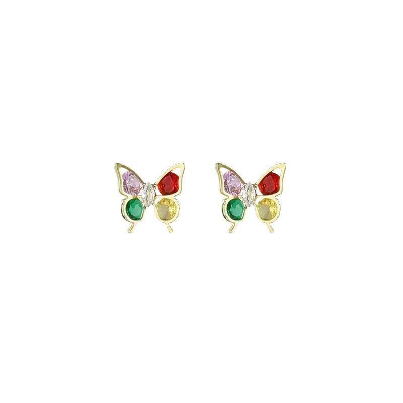 Vintage Colorful Rhinestone Butterfly Stud Earrings Cute Ear Stud Piercing Earrings For Women Girl Party Accessories