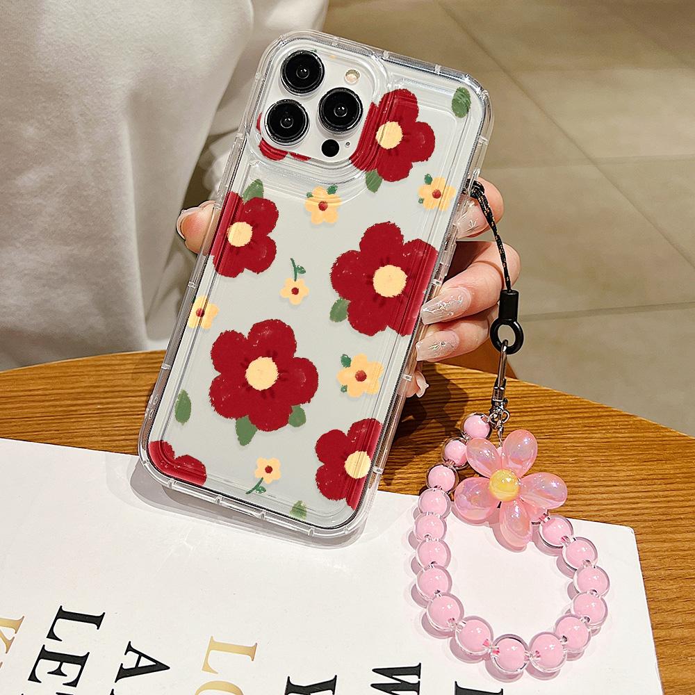 

Роскошный цветочный чехол для iPhone 11 Fundas iPhone 13 14 15 12 Pro Max XR 7 8 Plus X Xs 6 SE ремешок на запястье прозрачные мягкие чехлы из ТПУ For iPhone13 Pro