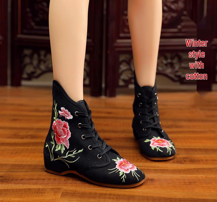 Dámské etnické krátké boty - Vyšívané 3cm podpatky pro podzim/zimu