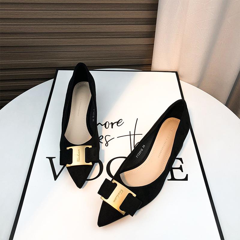 -A Coarse Heel Solid Color Black Daily Women's High Heel Pointed Viscose Shoes Low Top High Heels