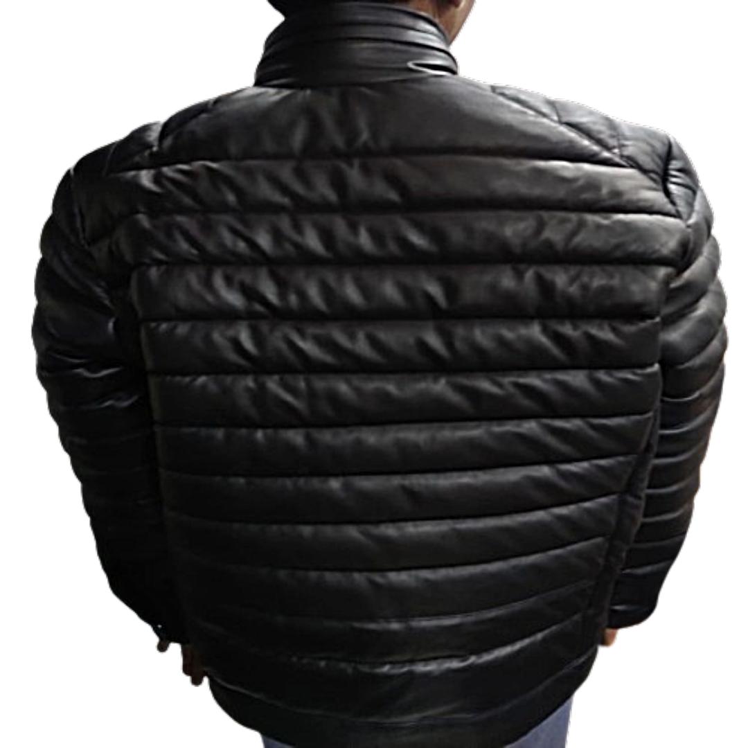 Мужская куртка-пуховик - высококачественная черная кожа ягненка — фото 3