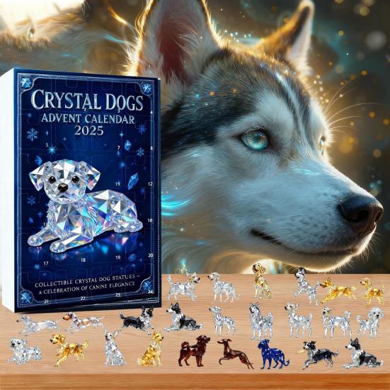 Adventní kalendář pro psy z umělého křišťálu 2025 24denní odpočítávací krabička s roztomilými akrylovými figurkami štěňat, vánoční stromová dekorace pro milovníky psů
