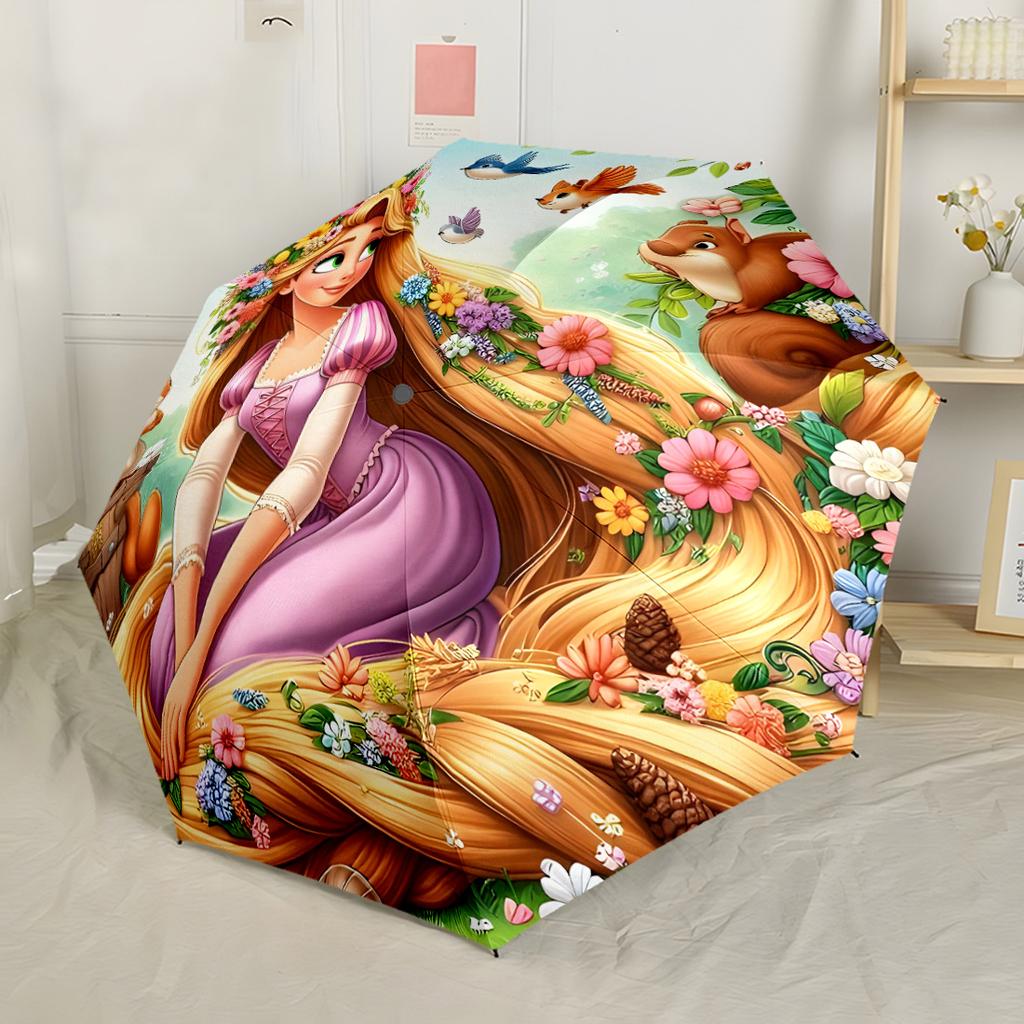 Rapunzel Compact Travel Automatic Umbrella with 8-Rib Lightweight Durable Everyday Carry Umbrella Vibrant Pattern Umbrella