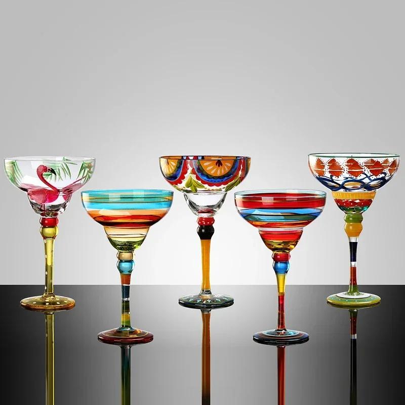 Handmade Colored Drawing Cocktail Cup Europe Goblet Cup Champagne Cup Wine Glasses Bar Party Home Drink Ware Wedding Gifts