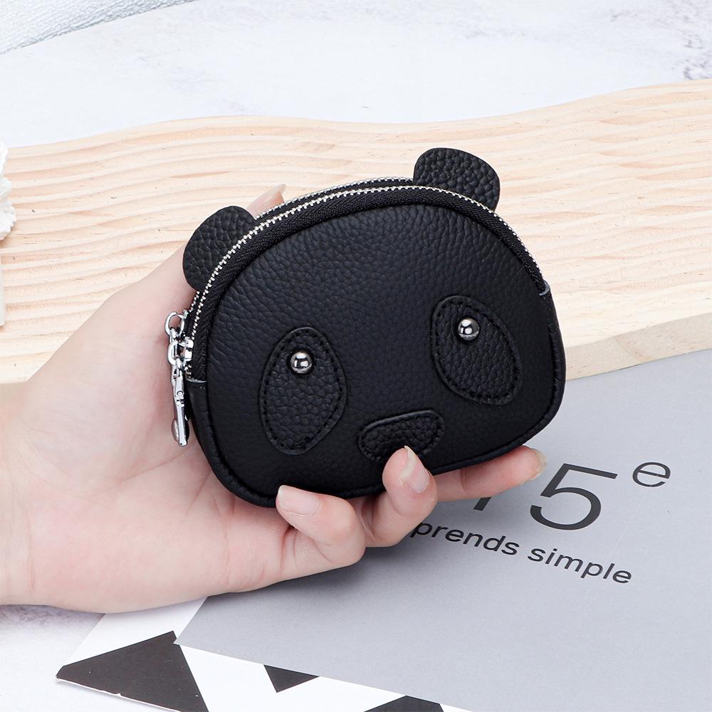 Women's Genuine Leather Large Capacity Double Zipper Coin and Lipstick Pouch