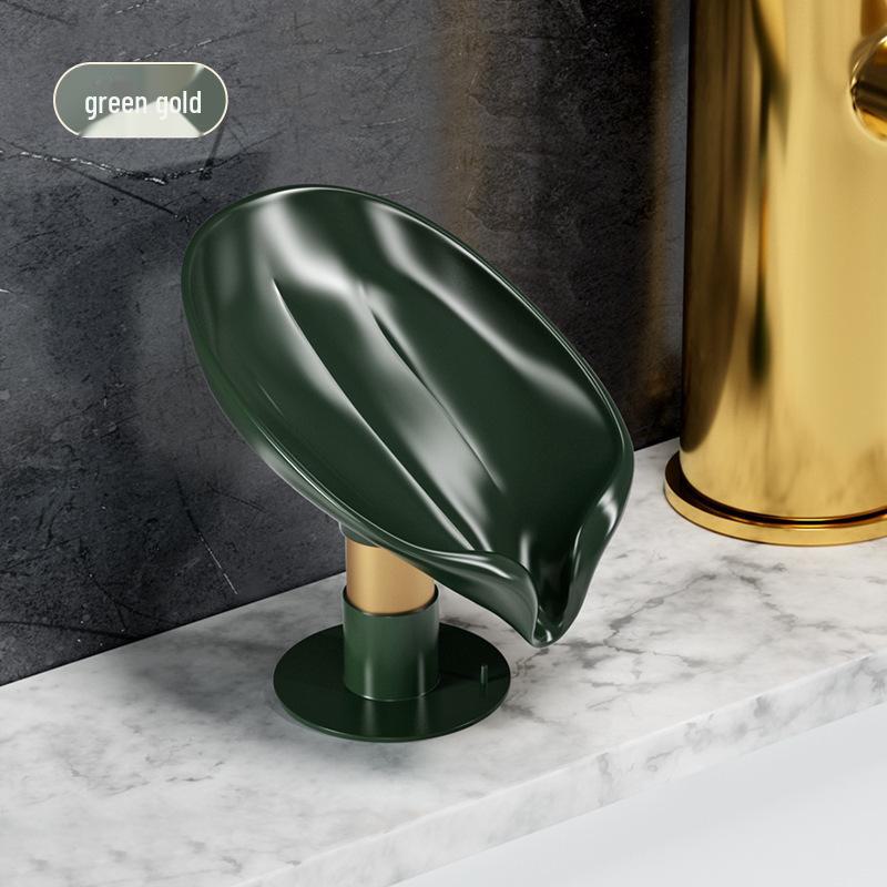 

Держатель для мыла на присоске в форме листа, съемная полка для ванной комнаты без проколов Green and gold short