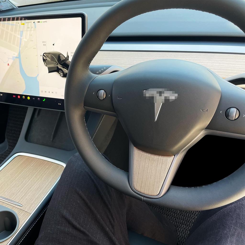 Leeogench Real Wood Tesla Steering Wheel Cover - Model 3 & Y Interior Decoration Wrap Kit - Open Pore