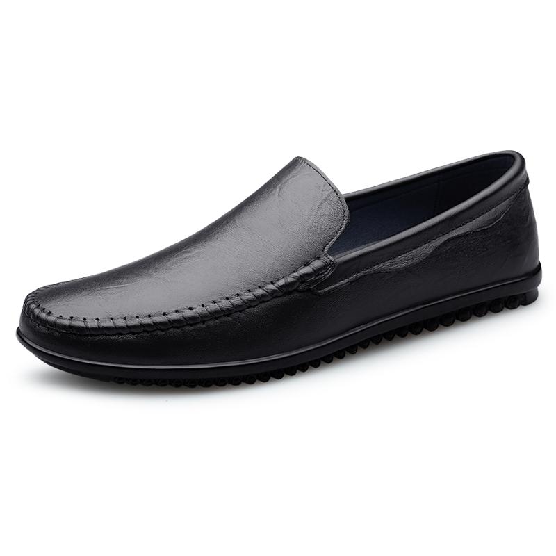 

Breathable Mens Casual Shoes Genuine Leather Man Loafers Moccasins Leisure Walk Slip on Flats Outdoor Male Driving Shoes 45 чёрный