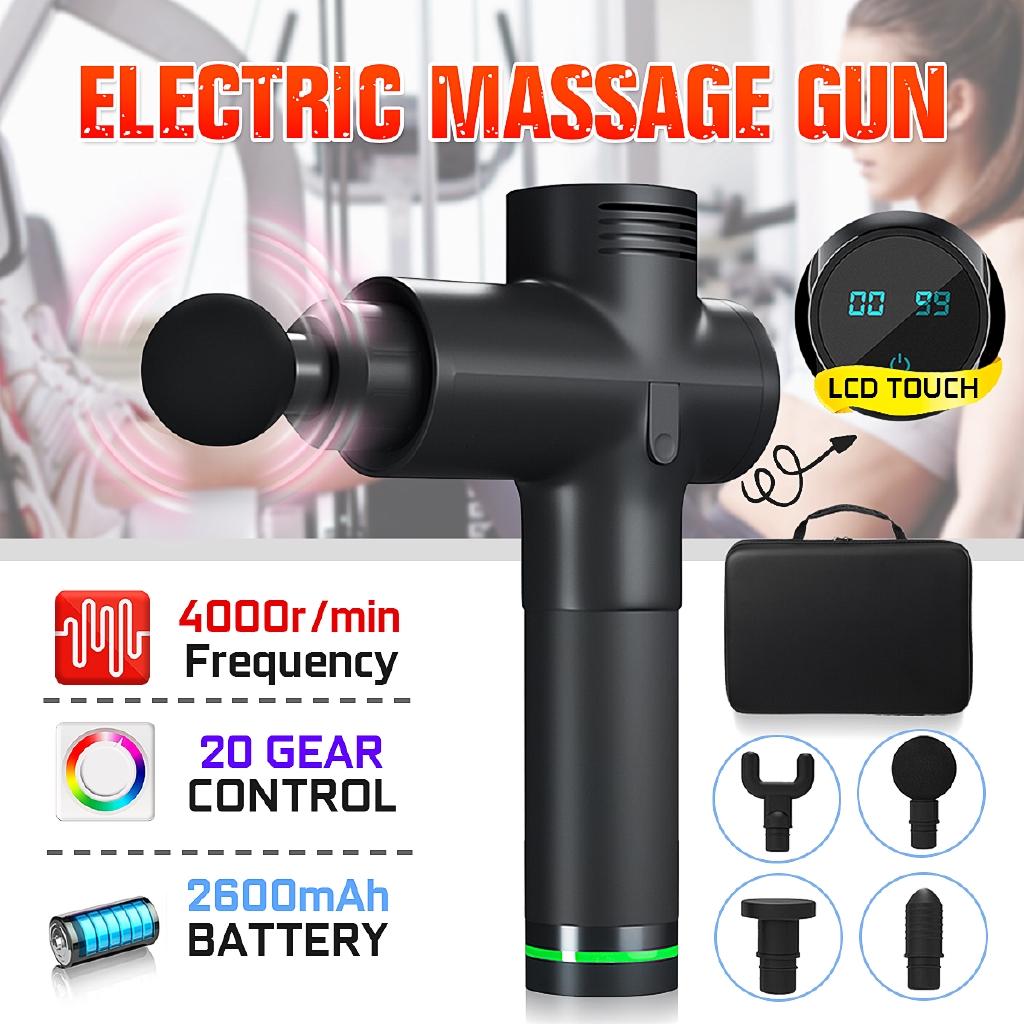 4000 R/min 20 Gears DC 16.8V LED Massage Guns Electronic Body Massage Gun Low Noise Body Muscles Relaxing Relief Pains +4 Heads