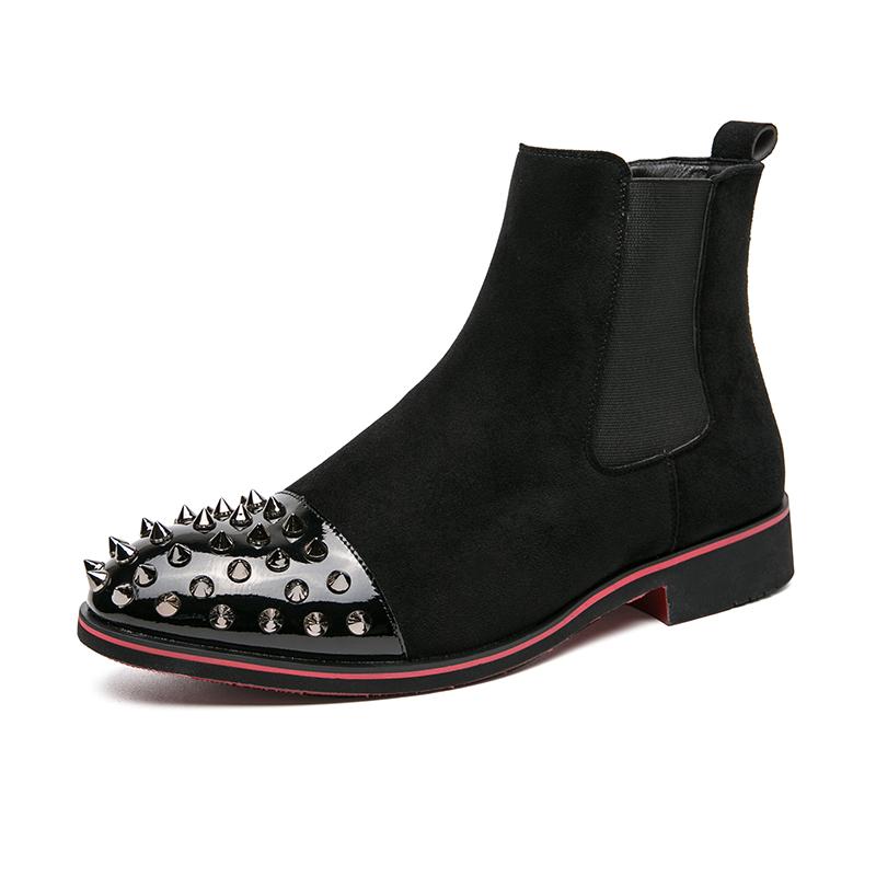 New Winter Pointed Punk Rivet Suede Chelsea Ankle Boots Brown Black Men's Casual Luxury Brand High-top Shoes Zapatos Hombre