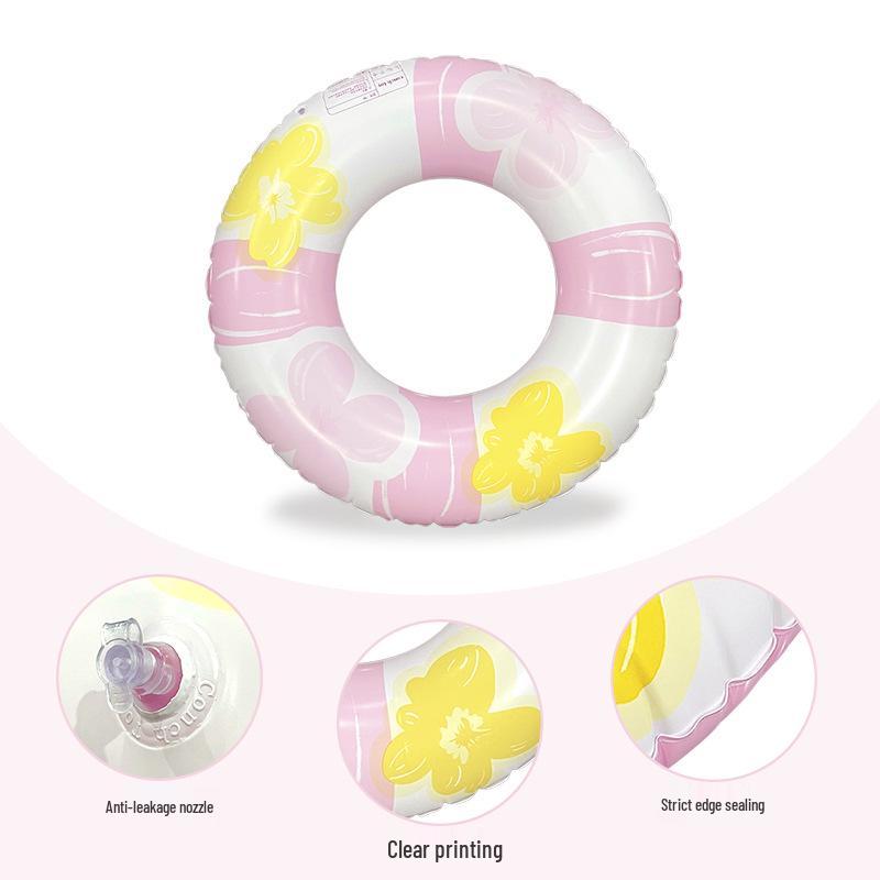 Eco-friendly Retro Flower Inflatable Swimming Ring - Thickened Beginner Pool Float for Summer Outdoor Water Play