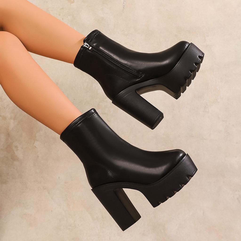 Fashion 11.5CM hate sky high waterproof platform shoes autumn winter new ultra-high heel women short boots increase wedge heel shoes