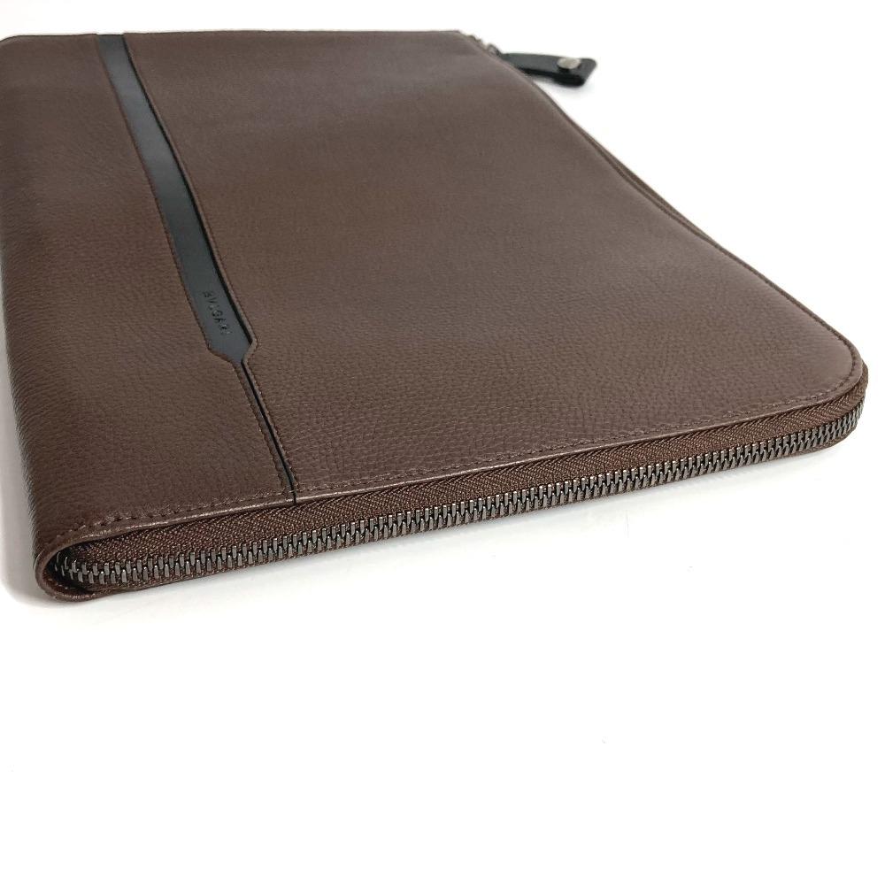 BVLGARI L-shaped zipper logo Clutch bag Leather Brown/Black