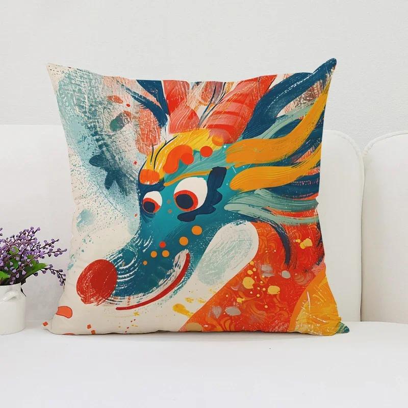 40x40 Cushion Cover Dragon Pattern Decorative Pillow Cover Sofa Cushion Cover Home Decor Chair Waist Cushion 50x50